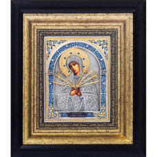 Икона "Богородица Семистрельная" из серебра с камнями