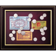 Коллаж с купюрами и монетами Коллаж с купюрами и монетами