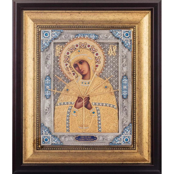 Икона "Святая Богородица Семистрельная" с позолотой