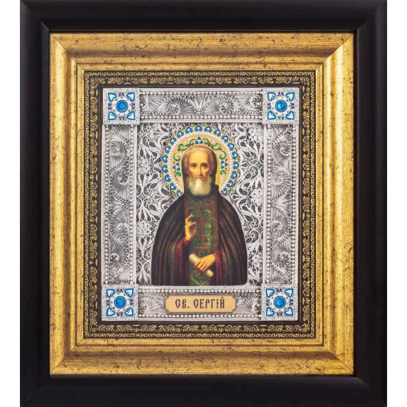 Икона "Святой Сергий Радонежский" посеребренная Икона "Святой Сергий Радонежский" посеребренная