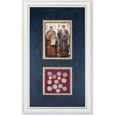 Коллаж "Святые Ольга и Владимир и монеты Киевской Руси"