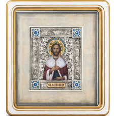 Икона "Святой Александр" посеребренная в белой раме