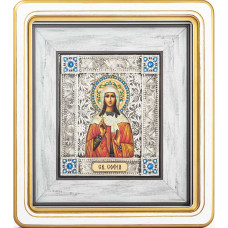 Икона "Святая София" посеребренная в белой раме Икона "Святая София" посеребренная в белой раме