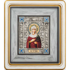 Икона "Святая Татьяна" посеребренная в белой раме Икона "Святая Татьяна" посеребренная в белой раме