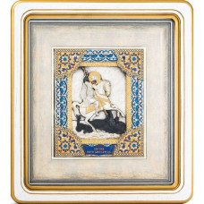 Икона Святой Георгий Победоносец посеребренная в белой раме