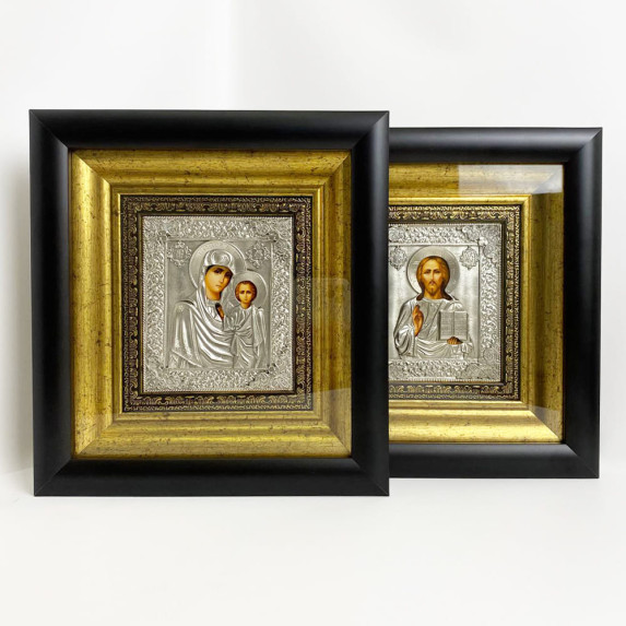 Серебряная венчальная пара "Иисус Христос и Богородица"