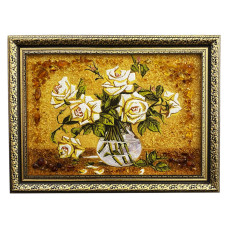 Картина из янтаря "Букет белых роз" 20x30