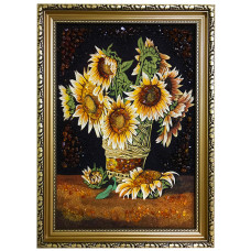 Картина из янтаря "Букет подсолнухов" 20x30