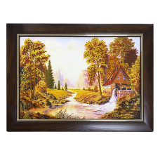 Картина из янтаря "Дом с мельницей" 20x30