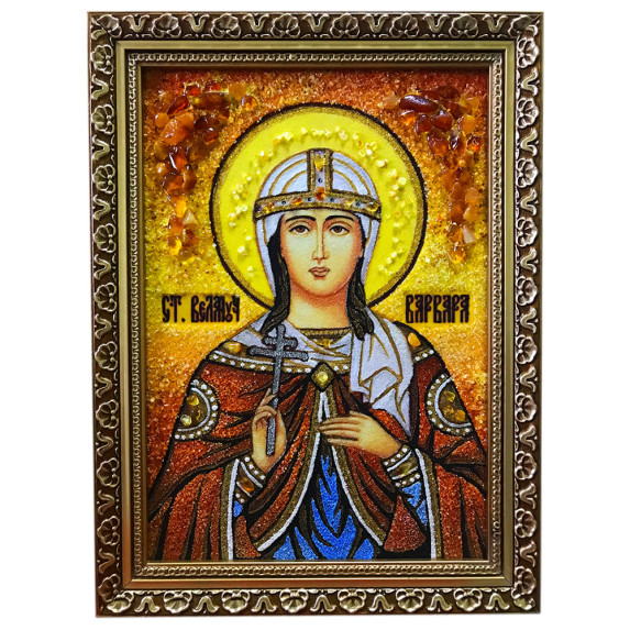 Икона из янтаря "Святая Варвара" 15x20