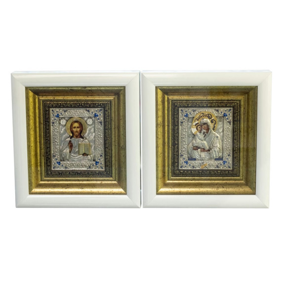 Серебряная венчальная пара "Иисус Христос и Богородица Почаевская"