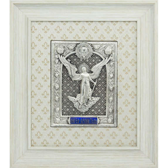 Серебряная икона "Ангел Хранитель на облаке"