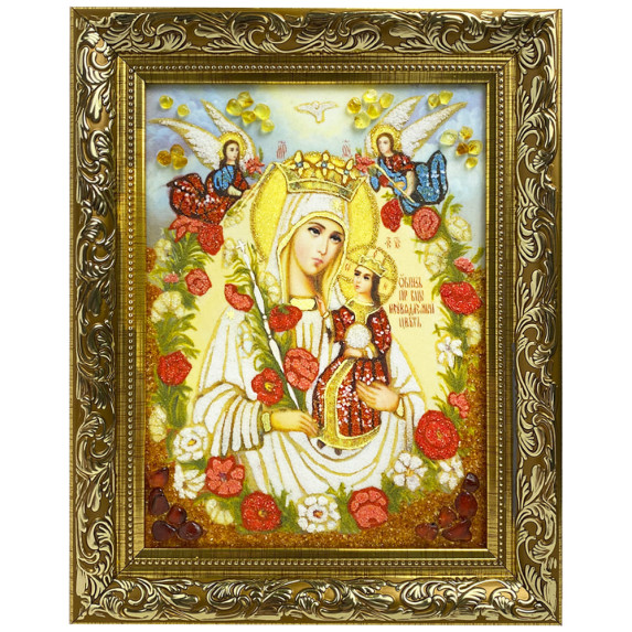 Икона из янтаря "Пресвятая Богородица Неувядаемый цвет" 40x60