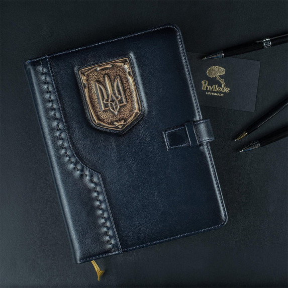 Ежедневник кожаный "Герб Украины" синий