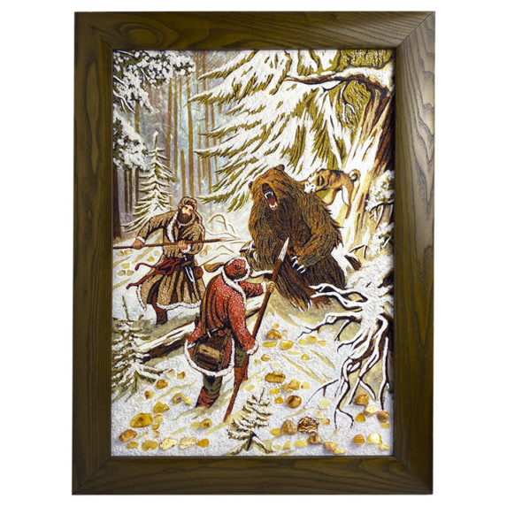 Картина из янтаря "Охотники на медведя" 60x80