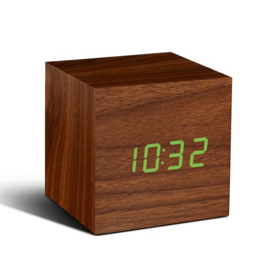 Часы-будильник на аккумуляторе "WOODEN CUBE" Gingko, walnut