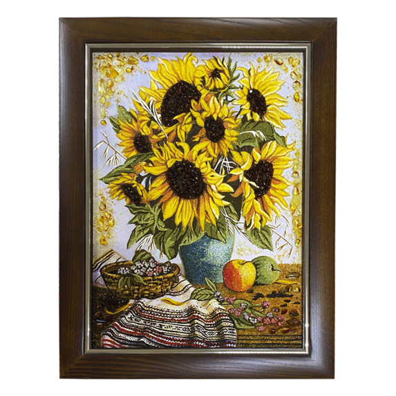 Картина из янтаря "Подсолнухи в вазе" 20х30 Картина из янтаря "Подсолнухи в вазе" 20х30