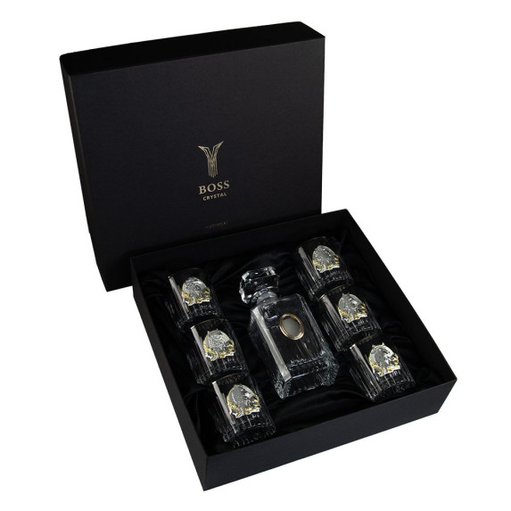 Набор стаканов для виски с графином "Сенатор" платина, серебро, золото, хрусталь