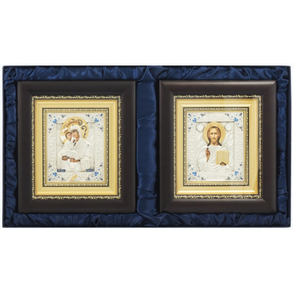 Серебряная венчальная пара "Спаситель и Божия Матерь"