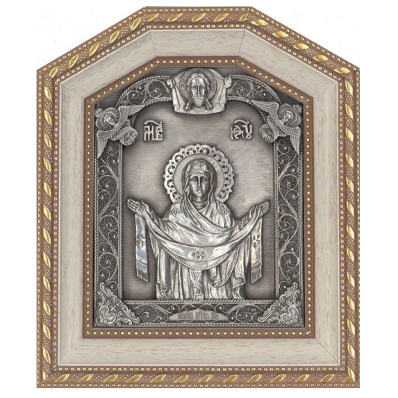 Серебряная икона "Покров Богородицы"