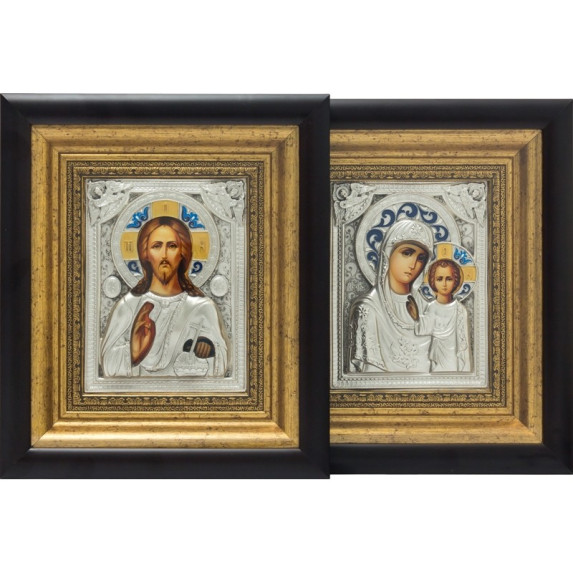 Серебряная венчальная пара "Спаситель и Пресвятая Богородица"