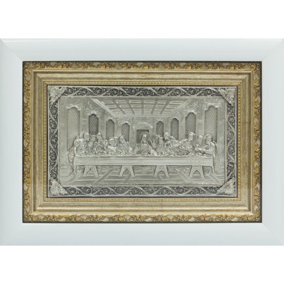 Серебряная икона "Тайная вечеря" 23х31см в белом багете