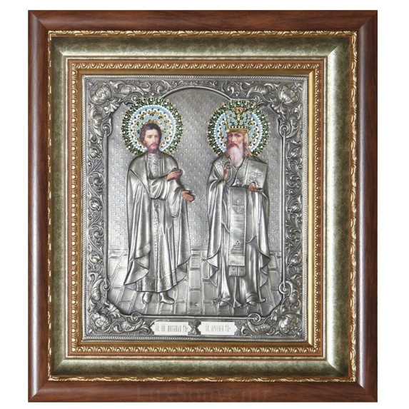 Серебряная икона "Святые епископ Арсений и князь Михаил"