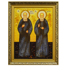 Икона из янтаря "Святые Преподобноисповедники Георгий-Иоанн (Мхеидзе) и Иоанн (Майсурадзе), Бетанийские" 15x20