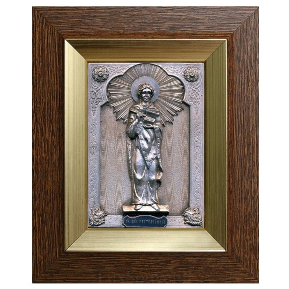 Серебряная икона "Святой целитель Пантелеймон"