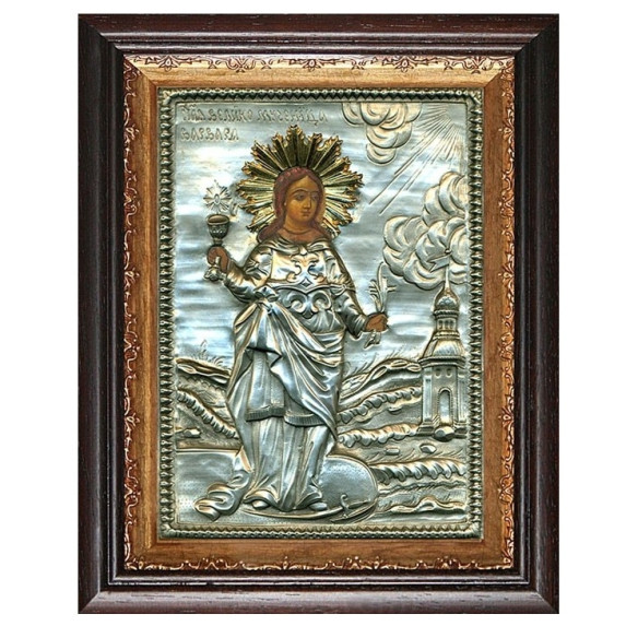 Серебряная икона "Святая мученица Варвара"