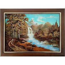 Картина из янтаря "Горный водопад в окружении леса" 20x30