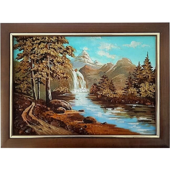 Картина из янтаря "Горный водопад в окружении леса" 20x30