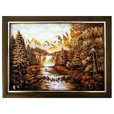 Картина из янтаря "Водопад в горах" 20x30