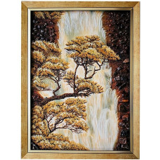 Картина из янтаря "Горный водопад в ущелье" 20x30