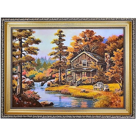 Картина из янтаря "Дом в лесу" 30x40