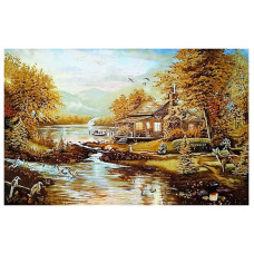 Картина из янтаря "Дом в лесу у реки" 20x30 Картина из янтаря "Дом в лесу у реки" 20x30