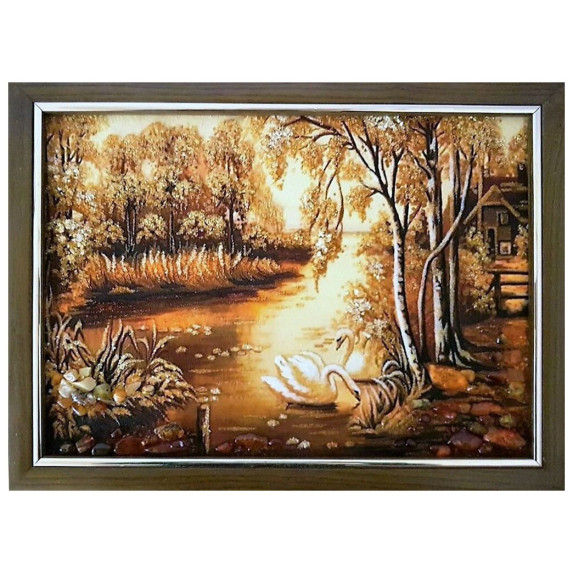 Картина из янтаря "Тихая река" 20x30