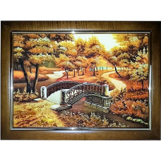 Картина из янтаря "Мостик в осеннем парке" 20x30