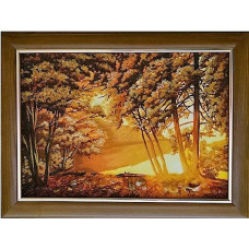 Картина из янтаря "Восход в лесу" 20x30