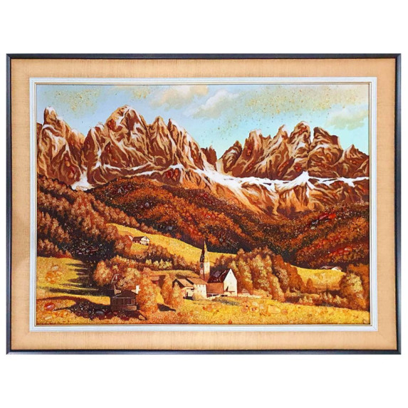 Картина из янтаря "Деревня в горах" 30x40