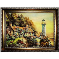 Картина из янтаря "Белый маяк" 20x30