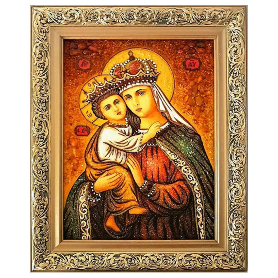 Икона из янтаря "Богородица Иерусалимская" 15x20