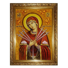 Икона из янтаря "Пресвятая Богородица Семистрельная" 15x20