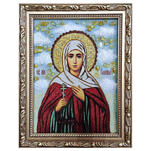 Икона из янтаря "Святая мученица Галина" 15x20