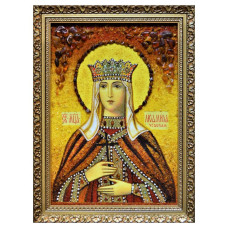 Икона из янтаря "Святая мученица Людмила" 15x20