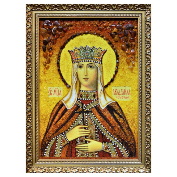 Икона из янтаря "Святая мученица Людмила" 15x20
