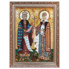 Икона из янтаря "Святые равноапостольные князь Владимир и княгиня Ольга" 15x20