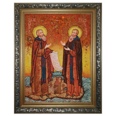 Икона из янтаря "Святые Зосима и Савватий Соловецкие" 15x20 Икона из янтаря "Святые Зосима и Савватий Соловецкие" 15x20