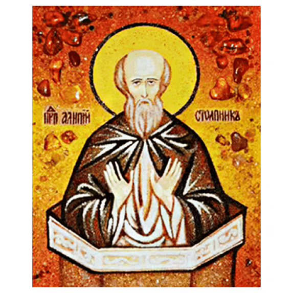 Икона из янтаря "Святой Алипий Столпник (Адрианопольский)" 60x80