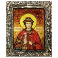 Икона из янтаря "Святой благоверный князь Глеб" 15x20